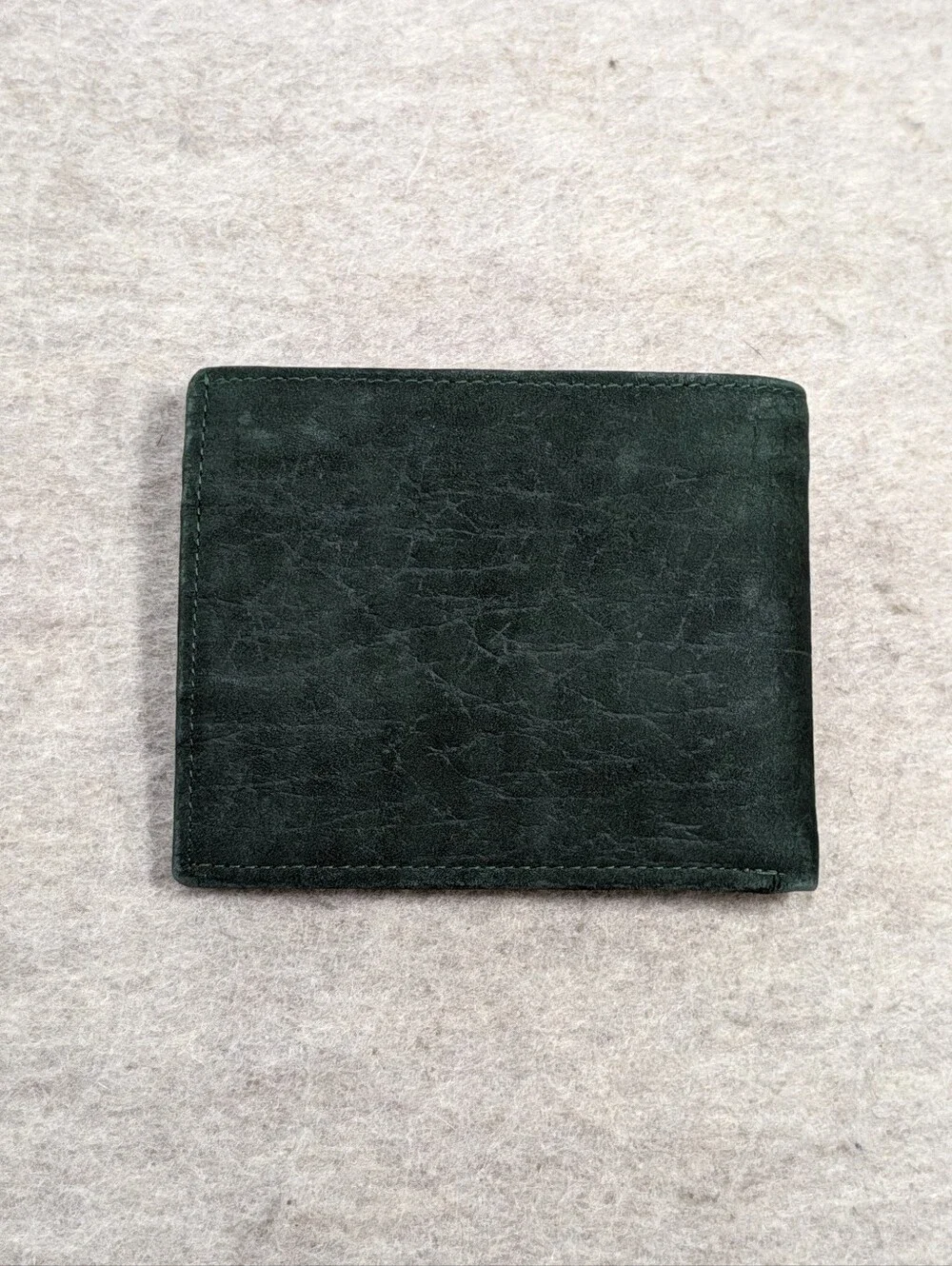 Dark Green Elephant Leather Bi Fold Wallet Zipper Interior Soft